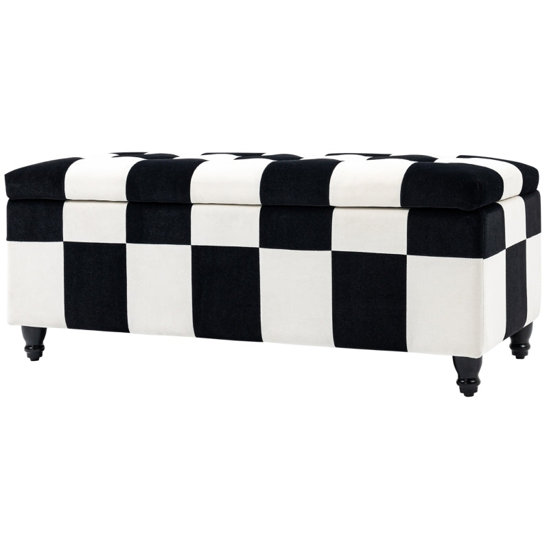 Velvet Storage Ottoman, White And Black