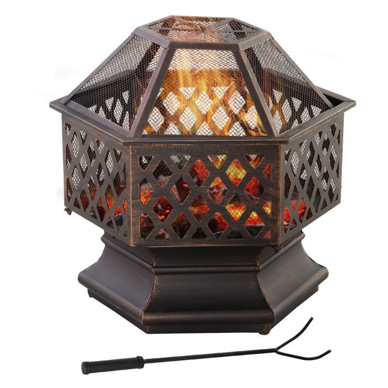 Outdoor Fire Pit With Screen Cover, Bronze