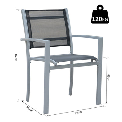 Outsunny Set Of 2 Outdoor Chairs Square Steel Frame Texteline Seats Foot Caps Mesh Boxy Comfortable Easy Clean Black Grey