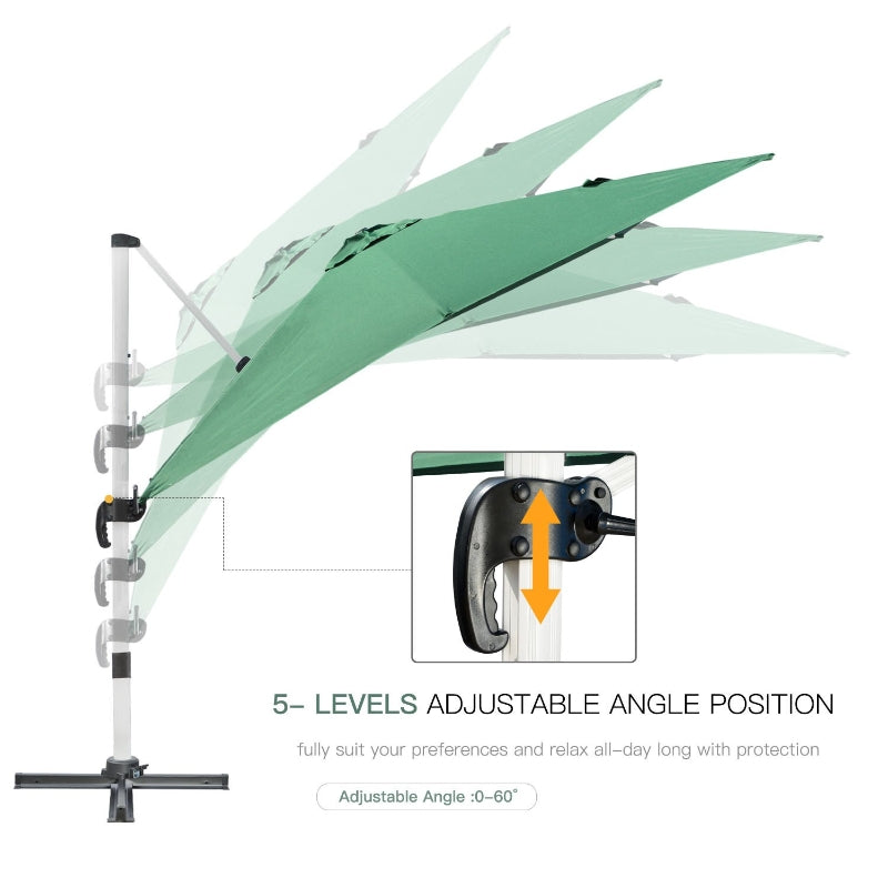 Square Garden Umbrella With Cross Base- Green