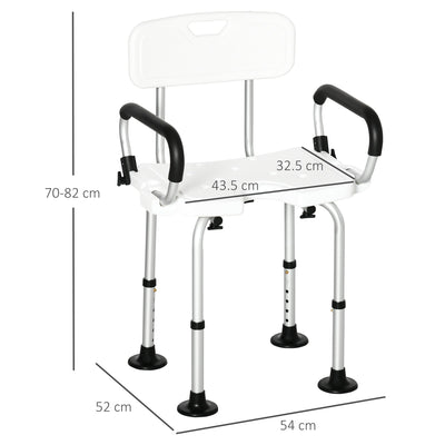 HOMCOM Shower Chair for the Elderly and Disabled, Height Adjustable Shower Stool with Back and Flipped Padded Arms, Suction Foot Pads, White