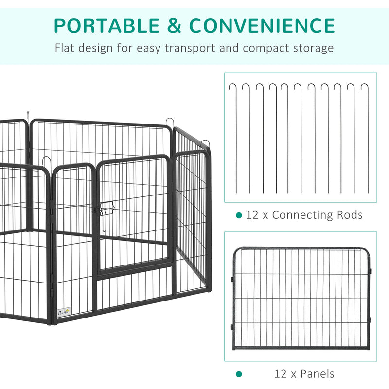 PawHut Heavy Duty Pet Playpen, 12 Panels Puppy Play Pen, Foldable Steel Dog Exercise Fence, with 2 Doors Locking Latch, 80 x 60 cm