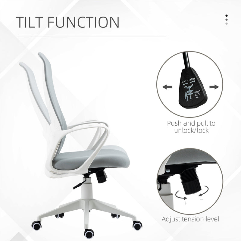 Vinsetto High-Back Office Chair, Elastic Desk Chair with Armrests, Tilt Function, Adjustable Seat Height, Light Grey