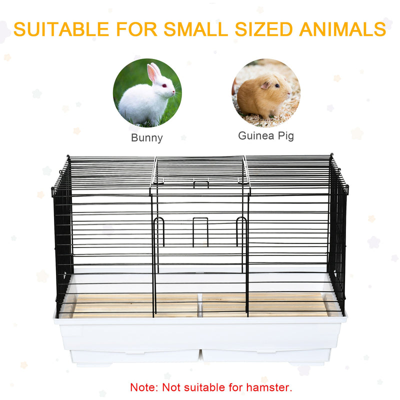 PawHut Indoor Small Animal Cage with Wood Floor, Bunny Guinea Pig House with Removable Tray, 61.5 x 38 x 40 cm, White