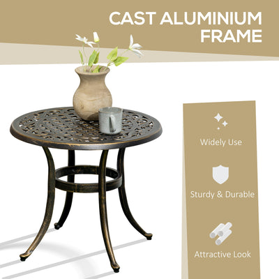 Outsunny Industrial Garden Side Table, Round Hollow Top Design Patio End Table with Cast Aluminum Frame, Bronze