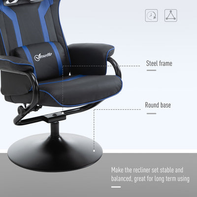 Vinsetto 2 Pieces Video Game Chair and Footrest Set, Racing Style Recliner with Headrest, Lumbar Support, Pedestal Base for Home Office, Blue