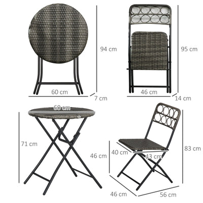 3 PCS Rattan Wicker Bistro Set - Grey