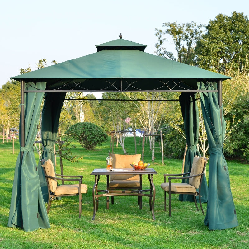 Gazebo W/Metal Frame And Side Walls-Dark Green