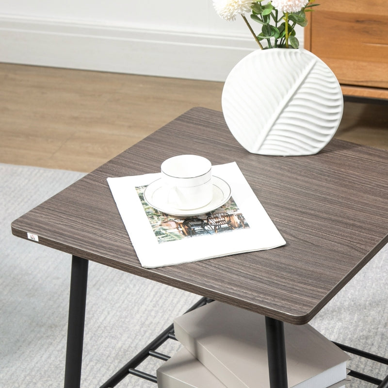 Industrial Side Table With Storage Shelf, Living Grey