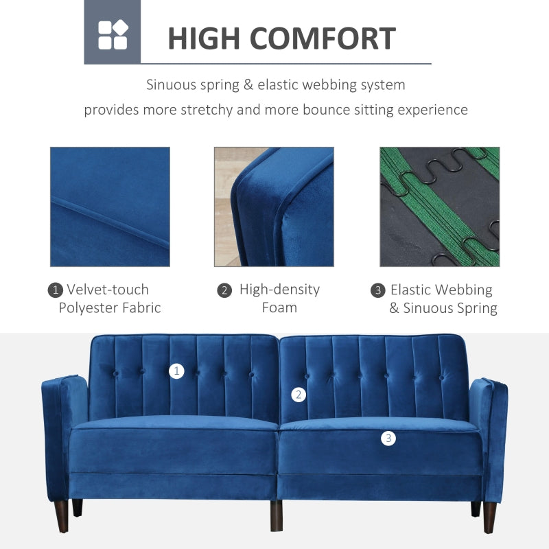 Modern Convertible Sofa Futon Velvet, Blue