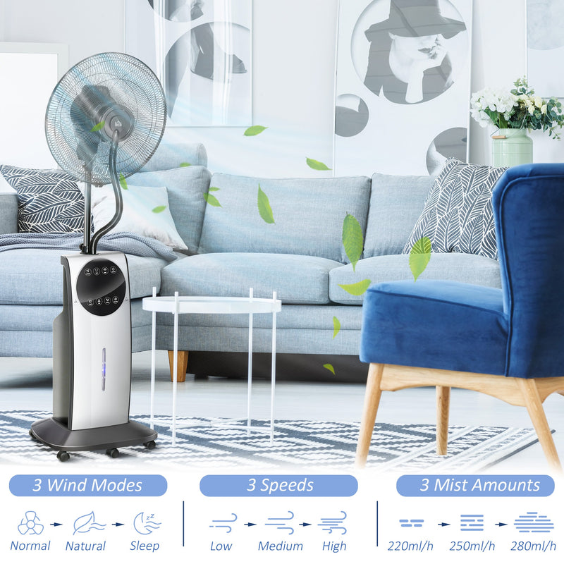 HOMCOM Pedestal Fan with Water Mist Spray, Humidifying Misting Fan, Standing Fan w/3 Speeds, 3.1L Water Tank Electric Mosquito Killer Jack, Black