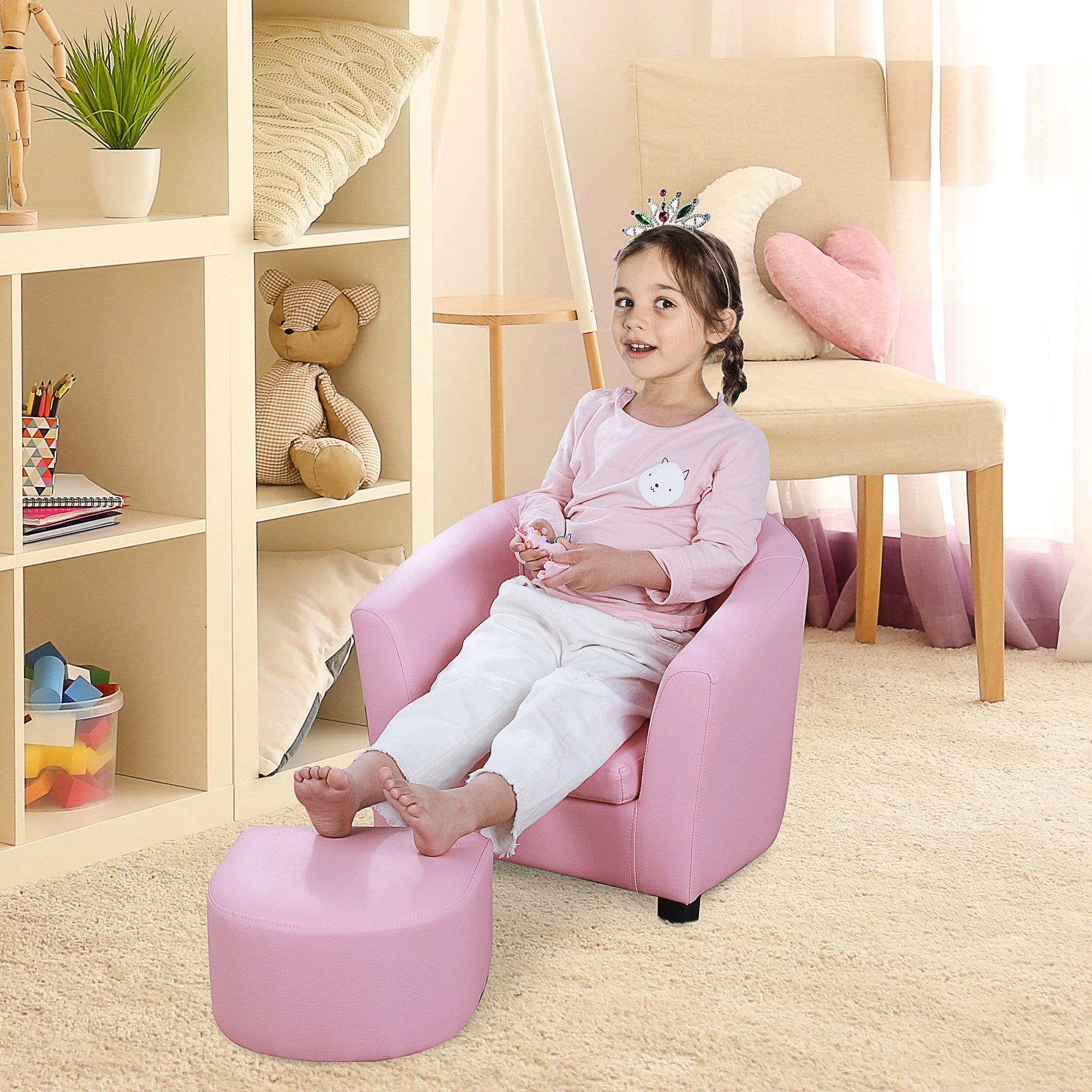 HOMCOM Kids Toddler Sofa Children s Armchair Footstool Non Slip