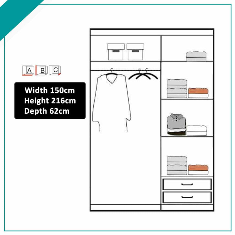 Quine Mirrored Sliding Door Wardrobe in 2 Sizes - Black, White, Grey