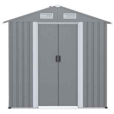 Outsunny 6.4 x 3.6ft Garden Metal Storage Shed w/ Double Sliding Door and Air Vents, Tool Storage for Backyard Patio Lawn, Grey