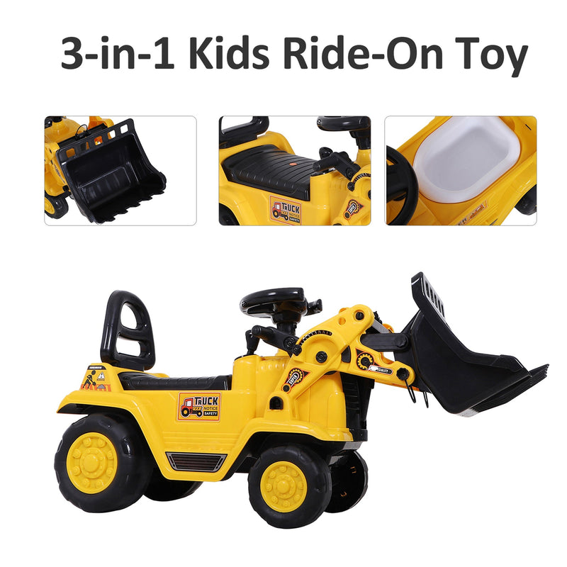 HOMCOM NO POWER 3 in 1 Ride On Toy Bulldozer Digger Tractor Pulling Cart Pretend Play Construction Truck