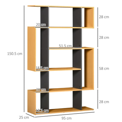 HOMCOM 5-Tier Bookshelf, Modern Bookcase with 13 Open Shelves, Freestanding Decorative Storage Shelving for Home Office and Study, Natural