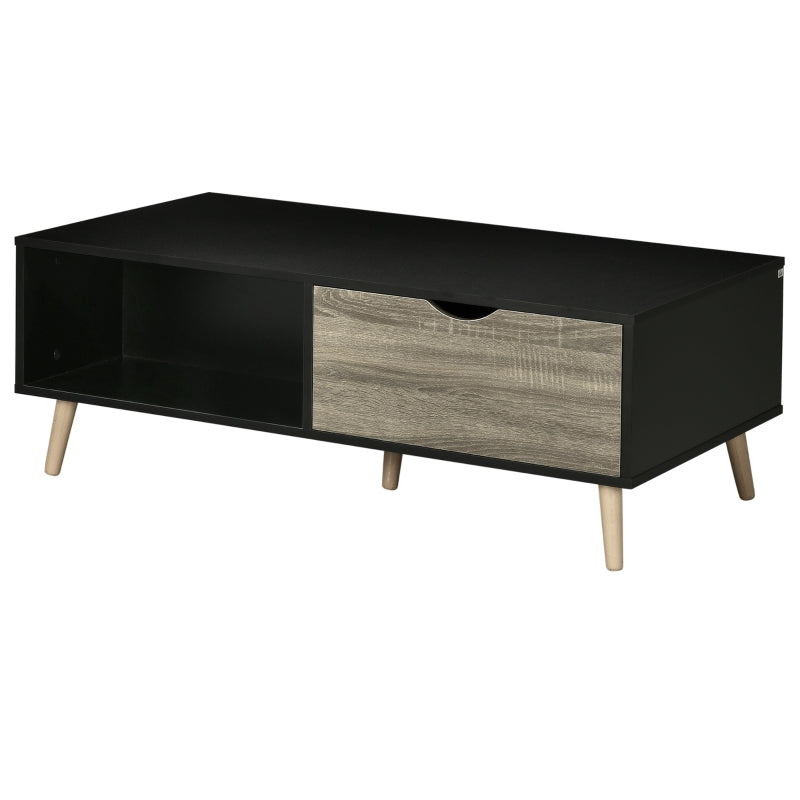 Coffee Table, Modern Tea With Open Storage Shelves, Bed Black