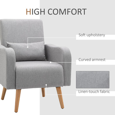 HOMCOM Accent Chair, Linen-Touch Armchair, Upholstered Leisure Lounge Sofa, Club Chair with Wooden Frame, Grey