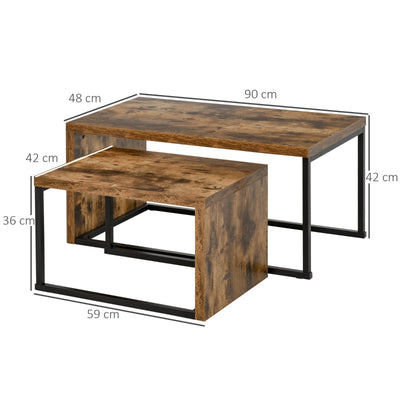 Set Of 2 Coffee Tables Industrial Style Tea Side , Black & Brown