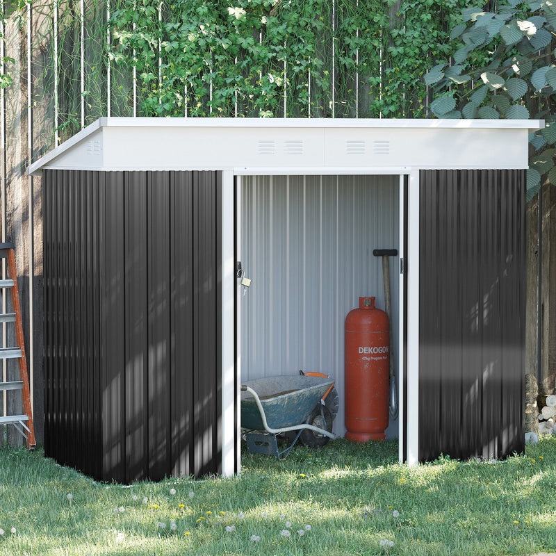 Outsunny 7.6 x 4.3ft Garden Storage Shed w/ Sliding Door Ventilation Window Sloped Roof Gardening Tool Storage Dark Grey