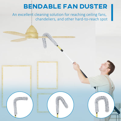 HOMCOM Extendable Feather Duster with Telescopic Pole 3.5m/11.5ft, Microfiber Duster Cleaning Kit with Bendable Head for Cleaning High Ceiling Fans