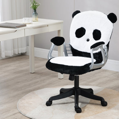 Linda silla de oficina Vinsetto, silla de escritorio con forma de panda esponjoso, reposabrazos acolchados, función de inclinación, altura ajustable, color blanco y negro