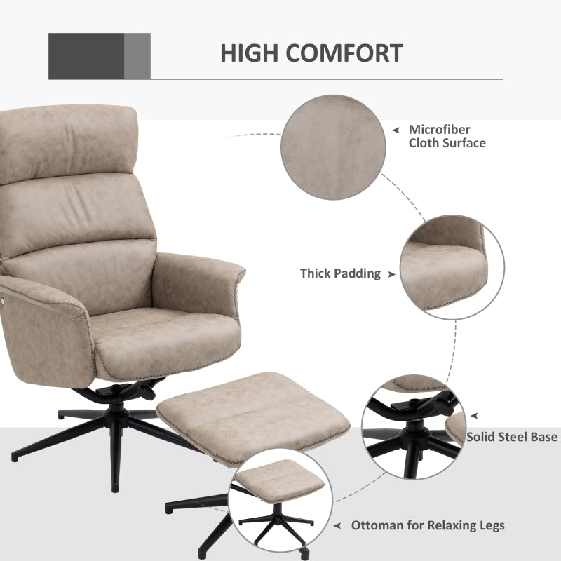 Swivel Recliner Chair And Footstool, Khaki