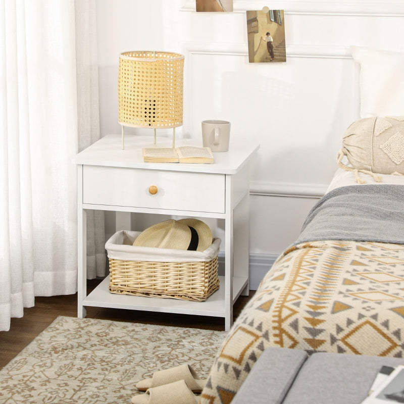 Classic Bedside Table, With Drawer And Shelf - White