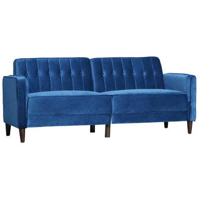 Modern Convertible Sofa Futon Velvet, Blue