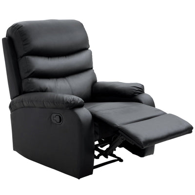 PU Leather Single Sofa Chair Manual Recliner Armchair W/Footrest-Black