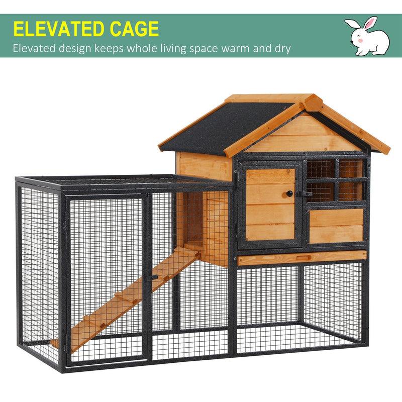 PawHut Wood-metal Guinea Pigs Hutches Elevated Pet Bunny House Rabbit Cage with Slide-Out Tray Outdoor