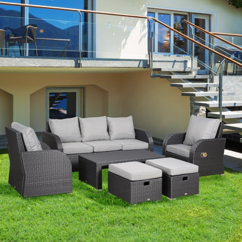 7-Seater Outdoor Garden Rattan Furniture Set W/ Recliners Light Grey