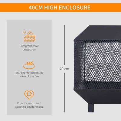 Metal Square Fire Pit Outdoor Mesh Firepit Brazier , Black