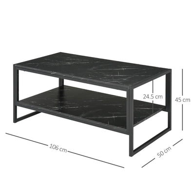 BORO Two-Tier Laminate Marble Print Table Top Coffee Table w/Metal Frame