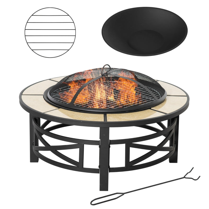 2-in-1 84cm Metal Large Fire Pit, Black