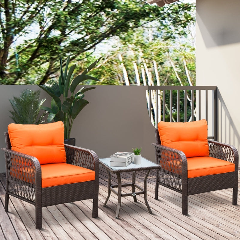 3 PCs Patio PE Rattan Bistro Set- Orange