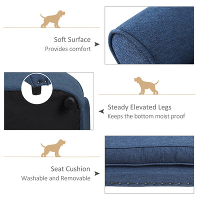 PawHut Dog Sofa for Small Dogs, Pet Chair Couch with Thick Sponge Padded Cushion, Kitten Lounge Bed with Washable Cover, Wooden Frame - Blue