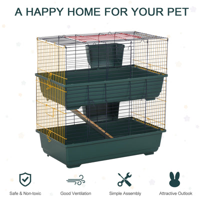 PawHut Small Animal Cage Habitat with Accessories 3 Openable Doors 2-Story Large Pet Play House for Chinchillas Puppy Guinea Pig 80 x 44 x 82 cm