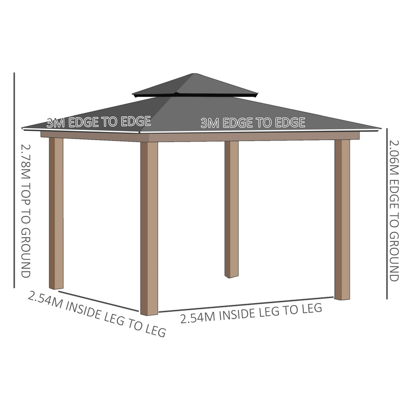 Outsunny 3 x 3 (m) Outdoor Polycarbonate Gazebo, DoubleÂ Roof Hard Top Gazebo withÂ Galvanized Steel Frame, NettingsÂ &Â Curtains