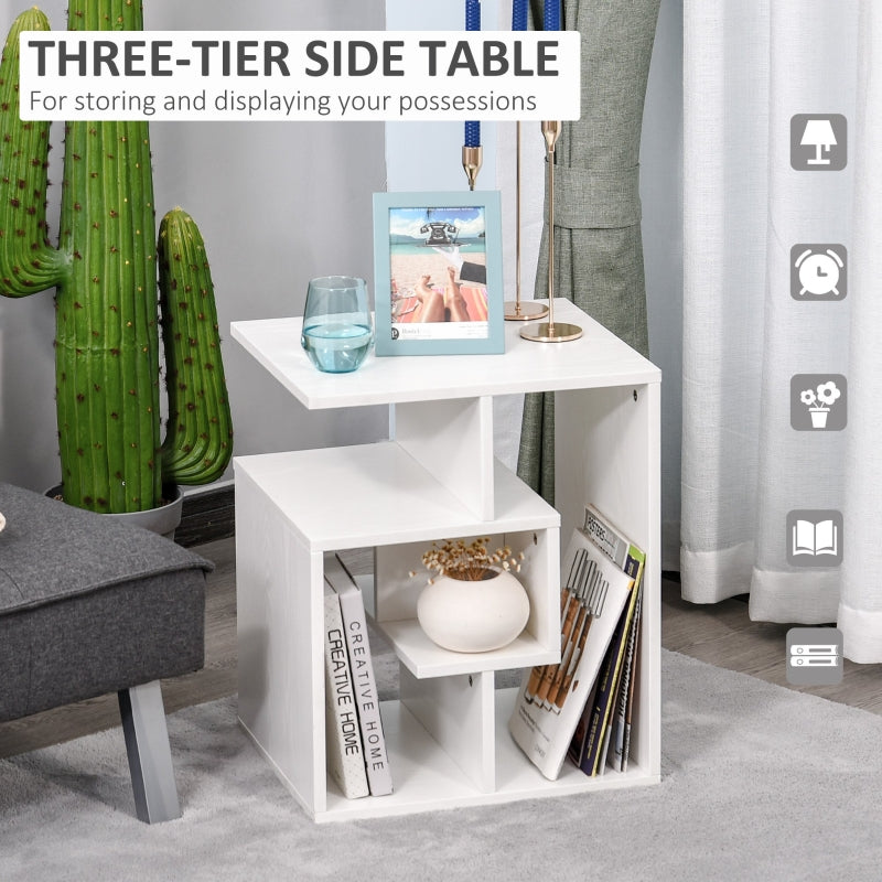 Side Table, 3 Tier End With Open Storage Shelves, White