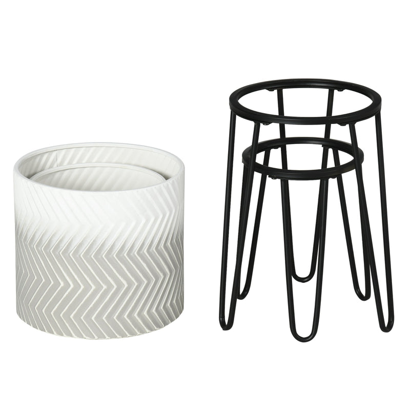 Metal Plant Stand Set of 2 with Legs, Decorative Round Planters with Stands Flower Pot Holders for Living Room, Bedroom