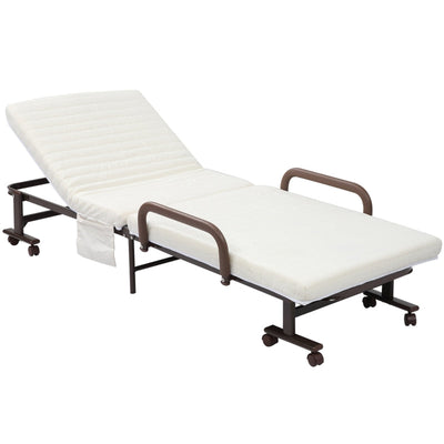 Folding Bed With Mattress, White