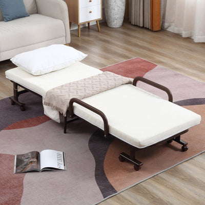 Folding Bed With Mattress, White