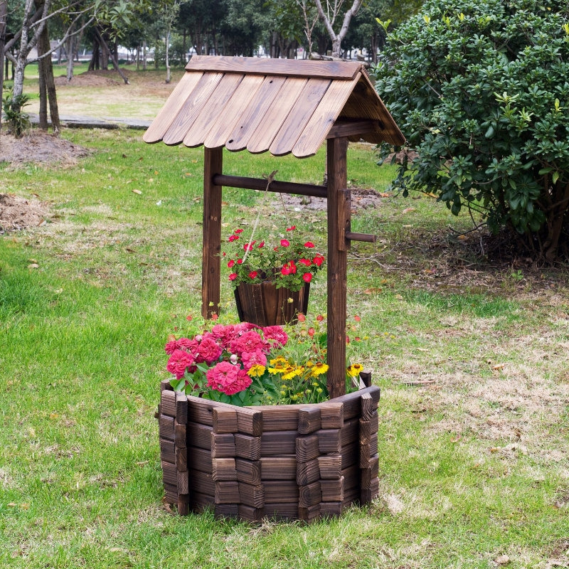 Wishing Well Planter Bucket-Brown