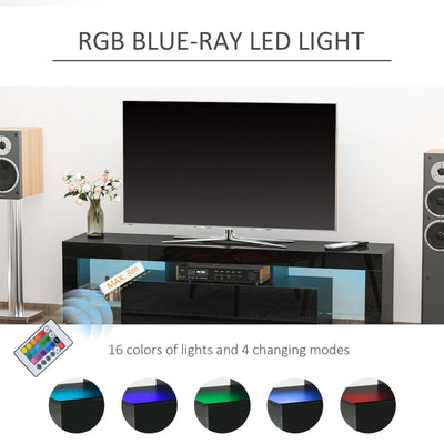 High Gloss Futuristic TV Stand, With LED Lights - Black