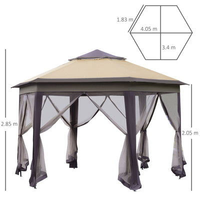 4.05mx4.05m Mesh Draped, 2-Tier Roof Gazebo - Beige