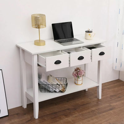 3 Drawer Console Table with Storage Shelf - White