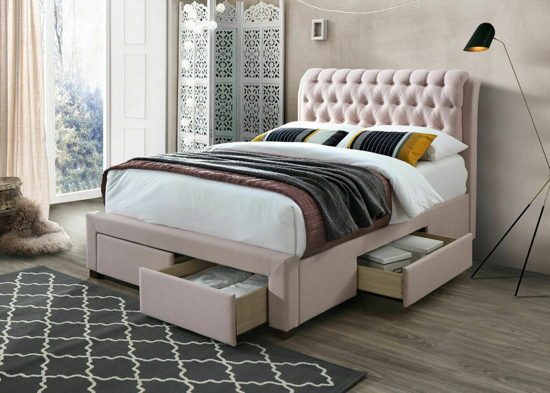 Pink 4 Drawer Fabric Storage Bed - Artisan 3013