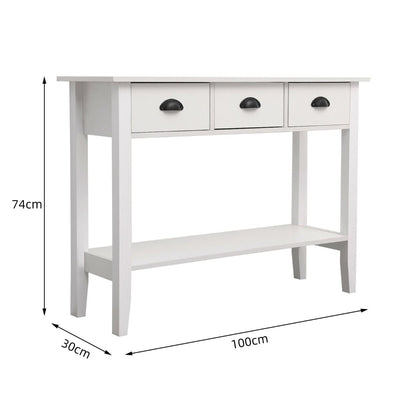 3 Drawer Console Table with Storage Shelf - White