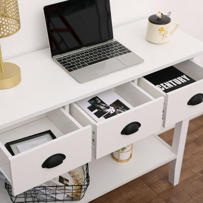 3 Drawer Console Table with Storage Shelf - White